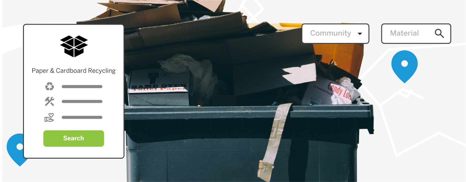 Banner image of a garbage bin with menus and text overlayed